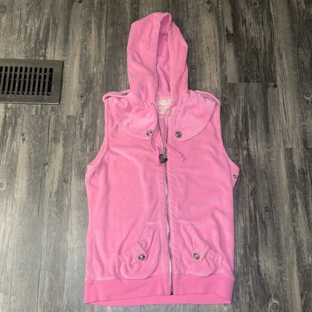 TWISTED HEART pink velour zip up - small . Rare find - y2k vintage